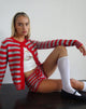 Image of Henidar Strickjacke in Rot und Grau gestreift mit Kirschen-Emblem