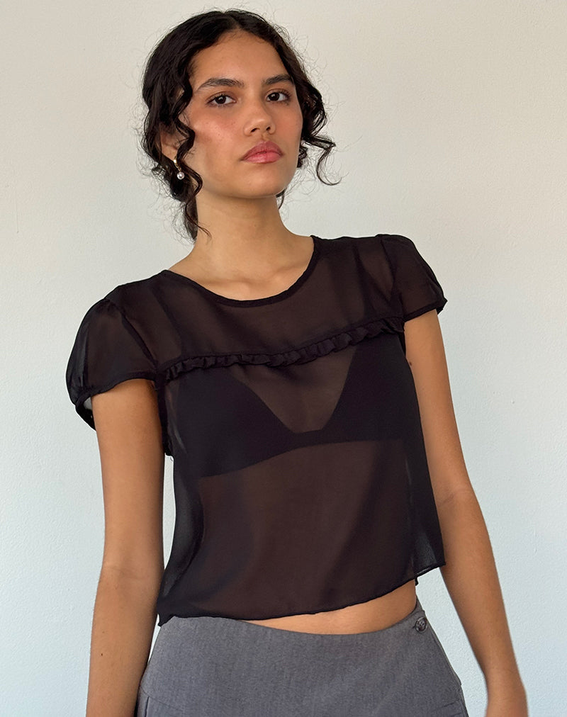 Henrietta Rüschenbluse aus schwarzem Chiffon