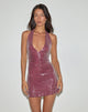 Image of Hepasi Halter Minikleid aus transparentem Paillettenstoff Maroon