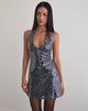 Image of Hepasi Halter Minikleid aus durchsichtigem Paillettenstoff Charcoal