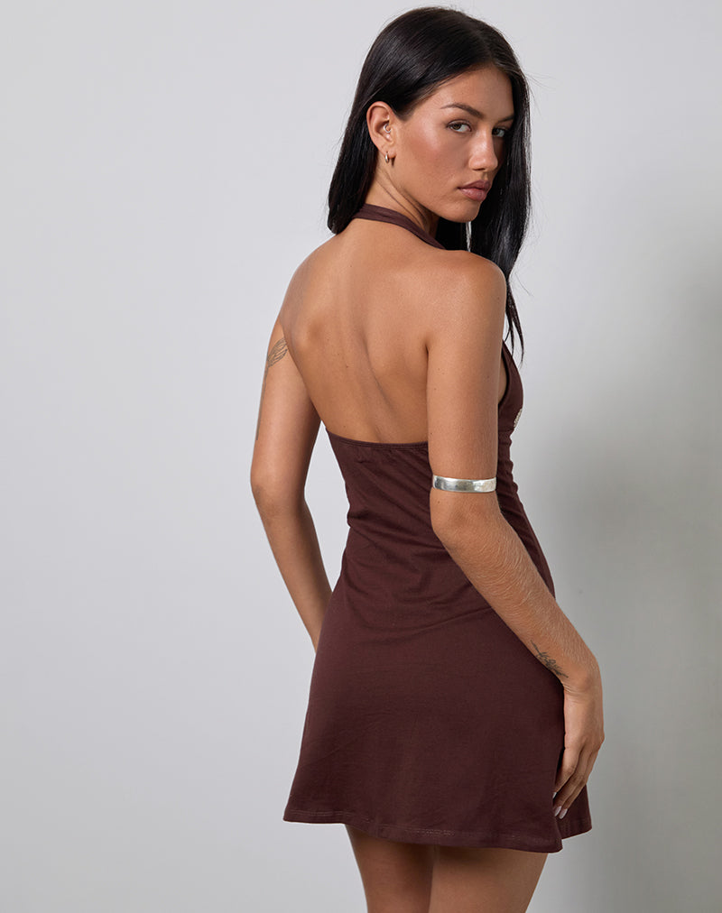 Image of Hepzhi Minikleid in Bitterschokolade mit floraler Stickerei