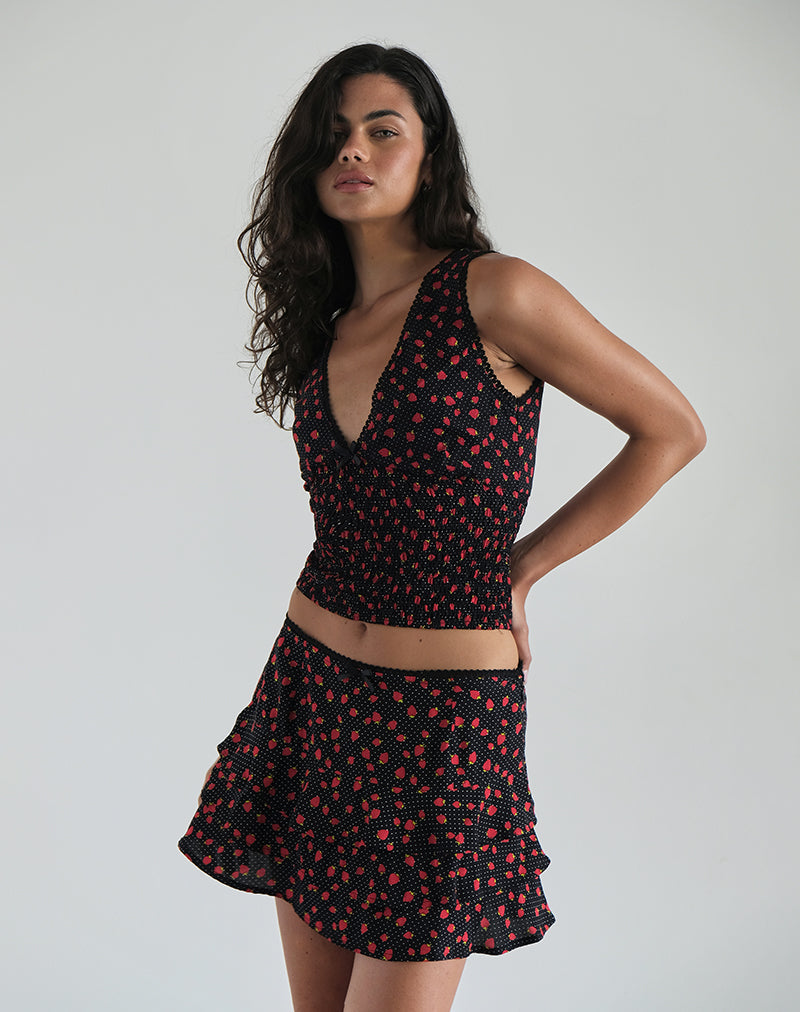 Image of Hevalis Top in Strawberry Polka Schwarz