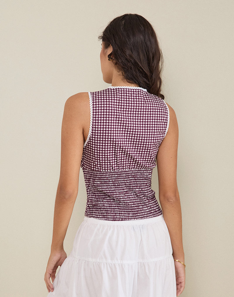Bild von Hevalis Plunge Top in Mini Gingham Wein