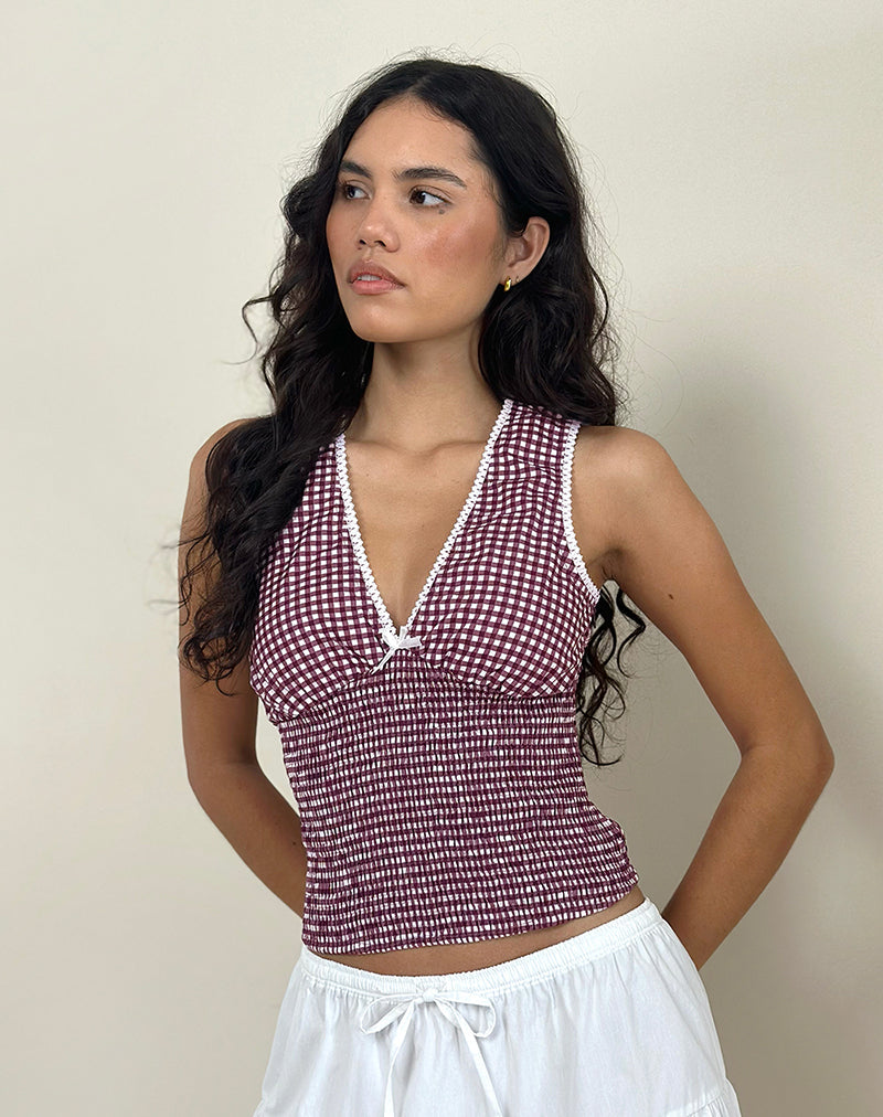 Bild von Hevalis Plunge Top in Mini Gingham Wein