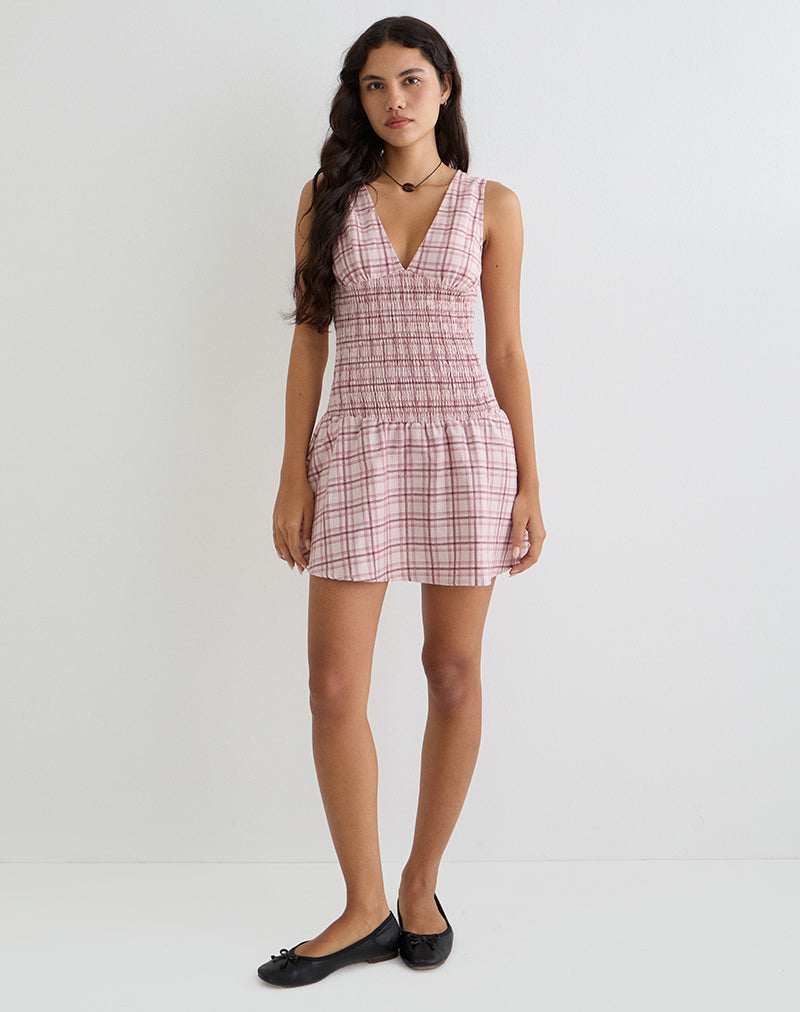 Hevoria Minikleid in Basic Schottenkaro Rosa