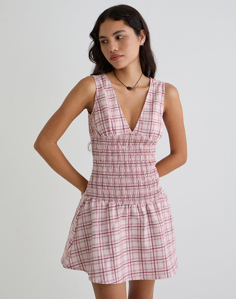 Hevoria Minikleid in Basic Schottenkaro Rosa