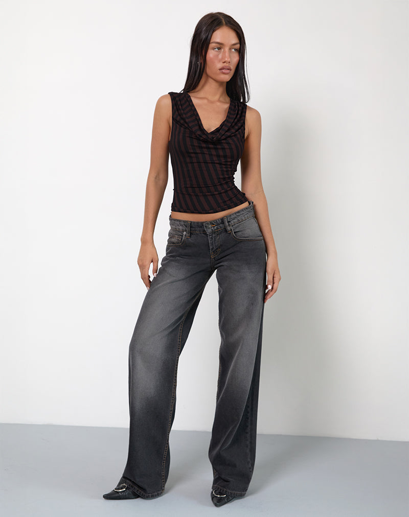 Image of Hikari Top in Diagonalstreifen Maroon