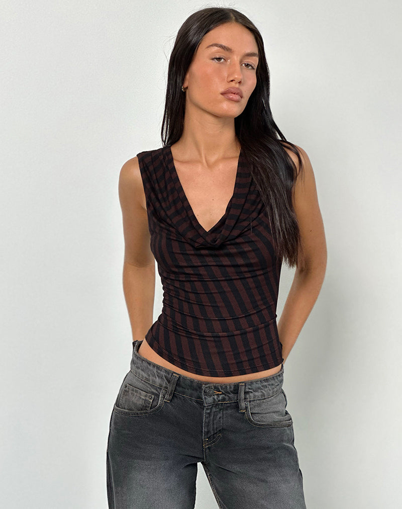 Hikari Top in Maroon mit Diagonalstreifen