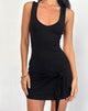 Image of Hikira Plunge Mini Dress in Schwarz mit Bindegürtel