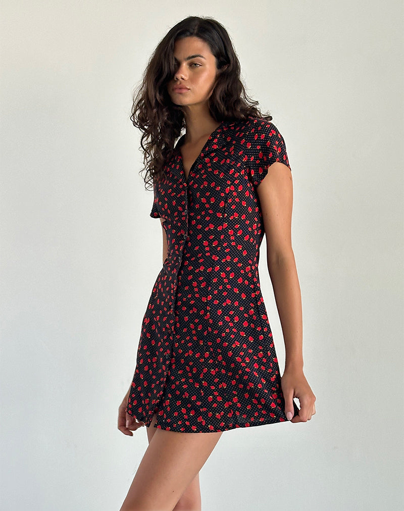 Holmana Minikleid in Strawberry Polka Schwarz