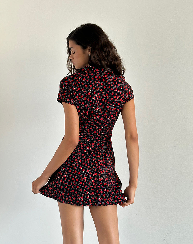 Image of Holmana Minikleid in Erdbeere Polka Schwarz