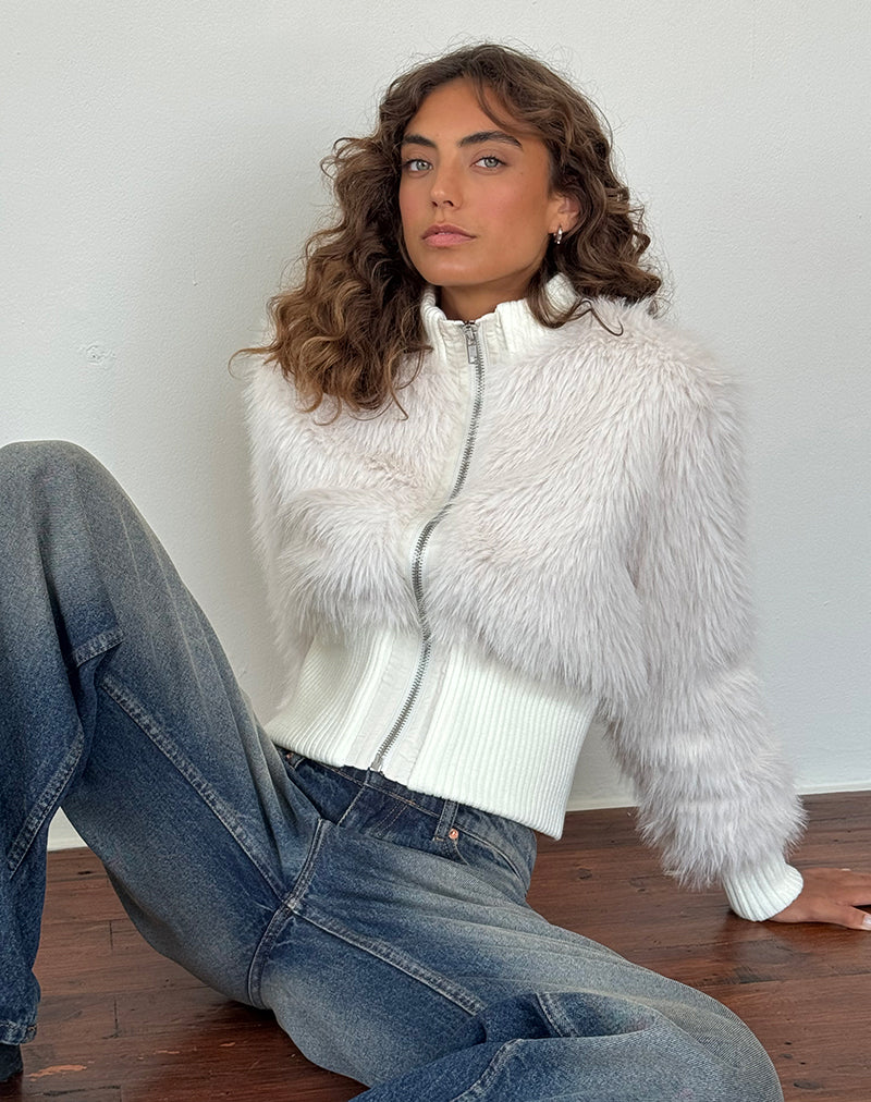 Image of Homari Zottelige Kunstfelljacke in Creme