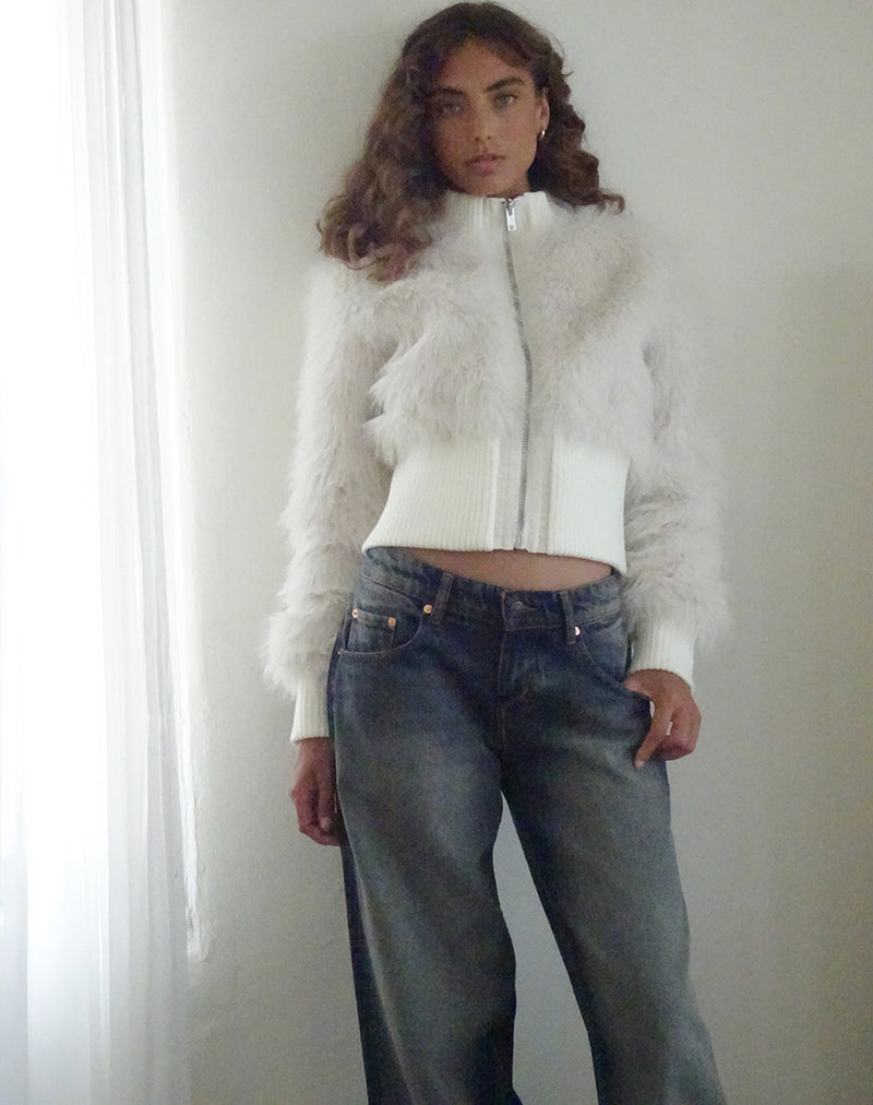 Image of Homari Zottelige Kunstfelljacke in Creme