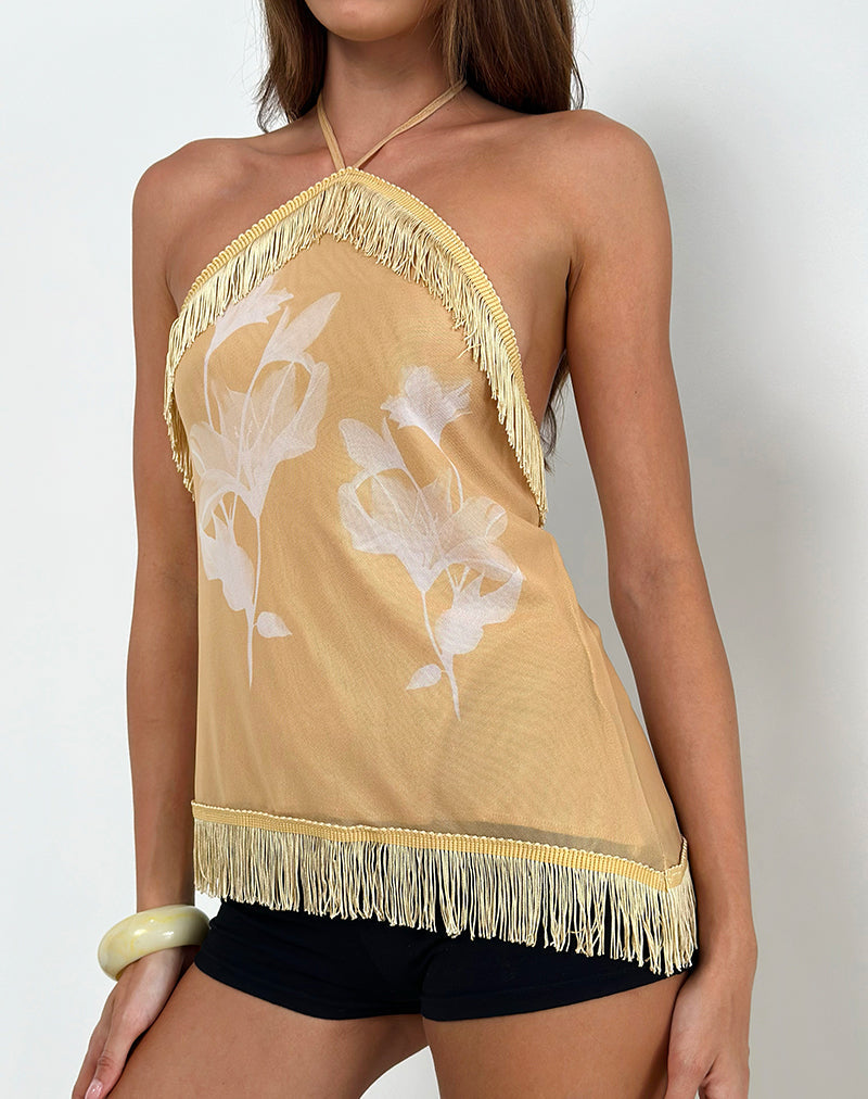 Howard Halter Fransen Top in Blume Gelb Weiß