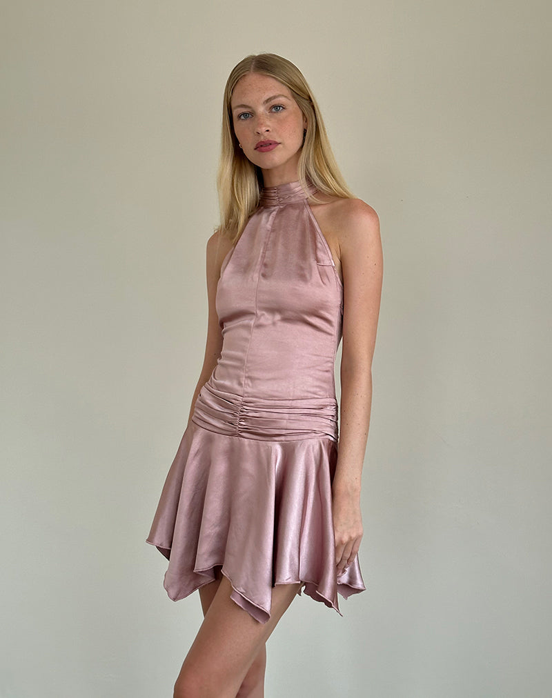 Image of Hydri Satin Minikleid mit Neckholder in Babyrosa