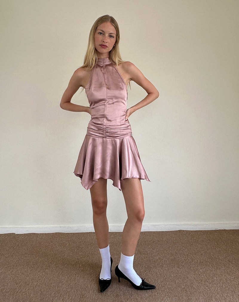 Image of Hydri Satin Minikleid mit Neckholder in Babyrosa