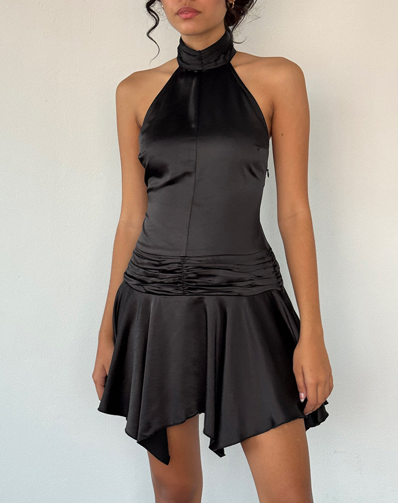 Image of Hydri Satin Mini-Kleid mit Neckholder in Schwarz
