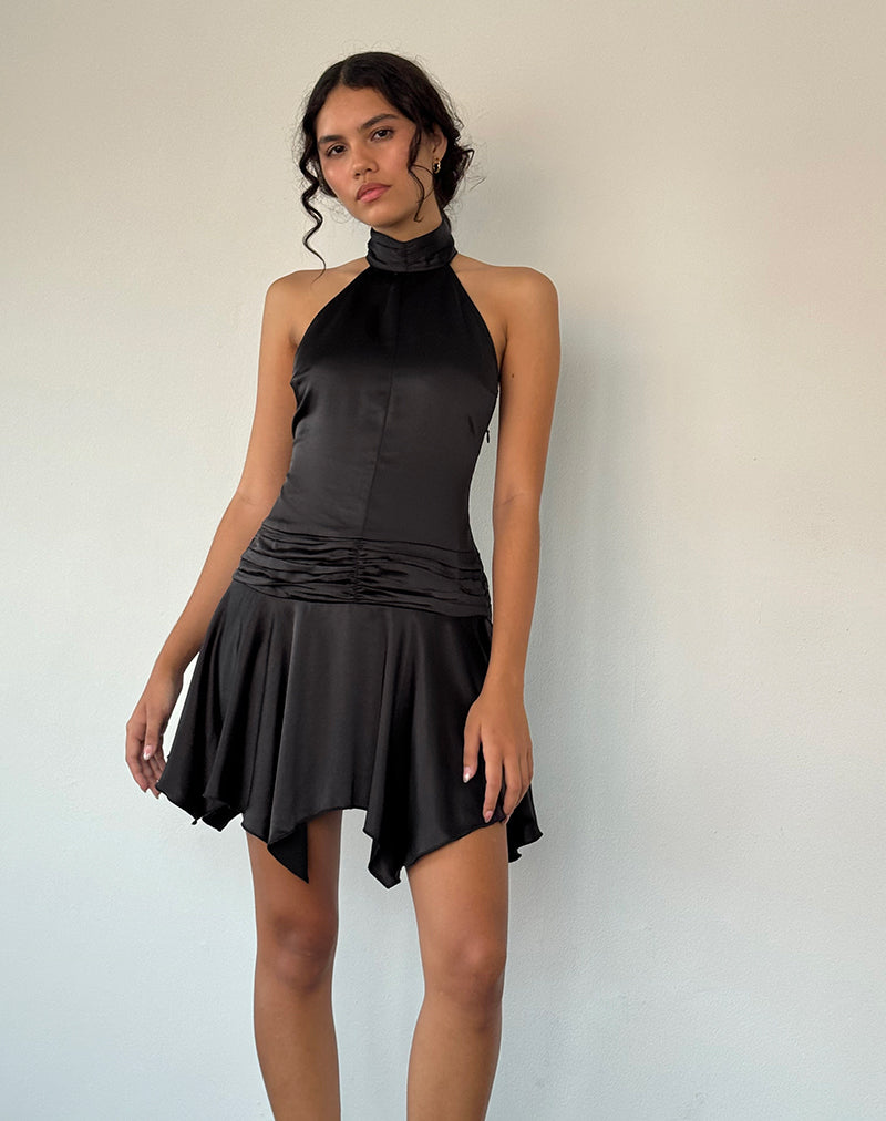 Image of Hydri Satin Mini-Kleid mit Neckholder in Schwarz