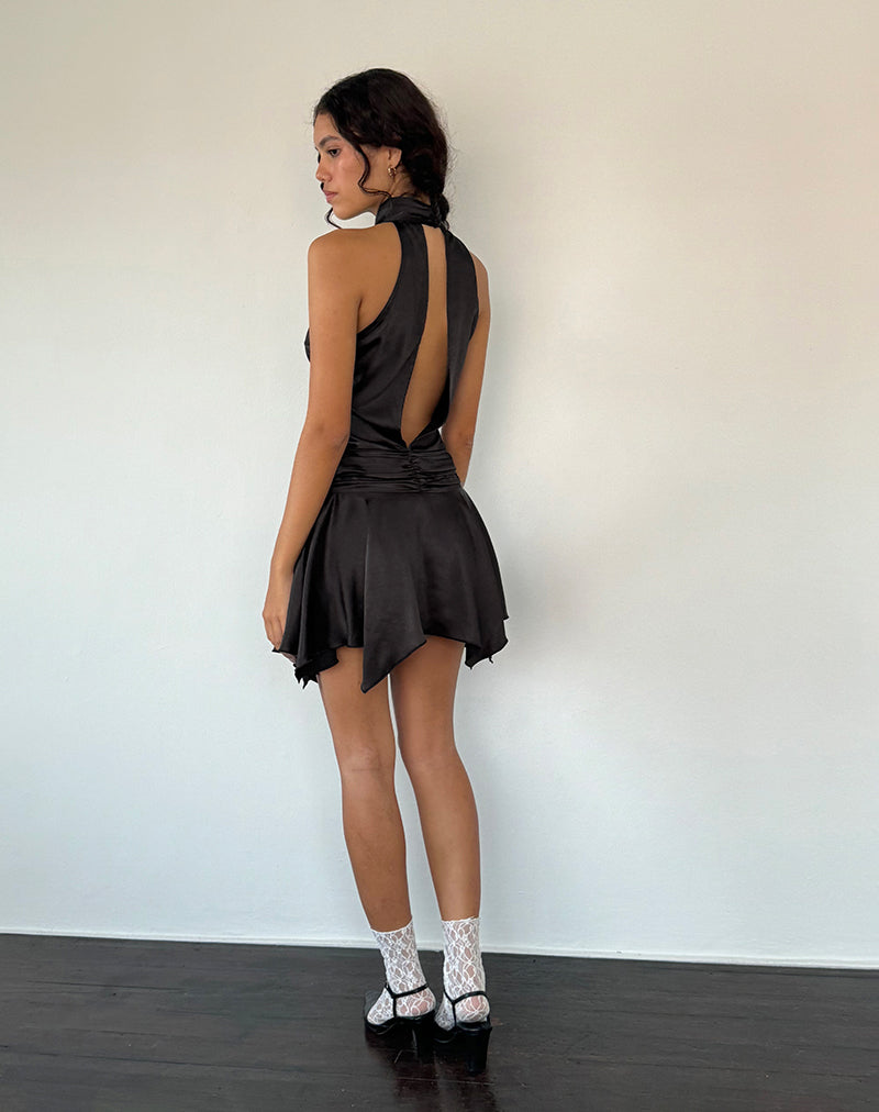 Image of Hydri Satin Mini-Kleid mit Neckholder in Schwarz