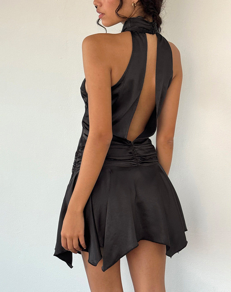 Hydri Satin Minikleid mit Rollkragen in Schwarz