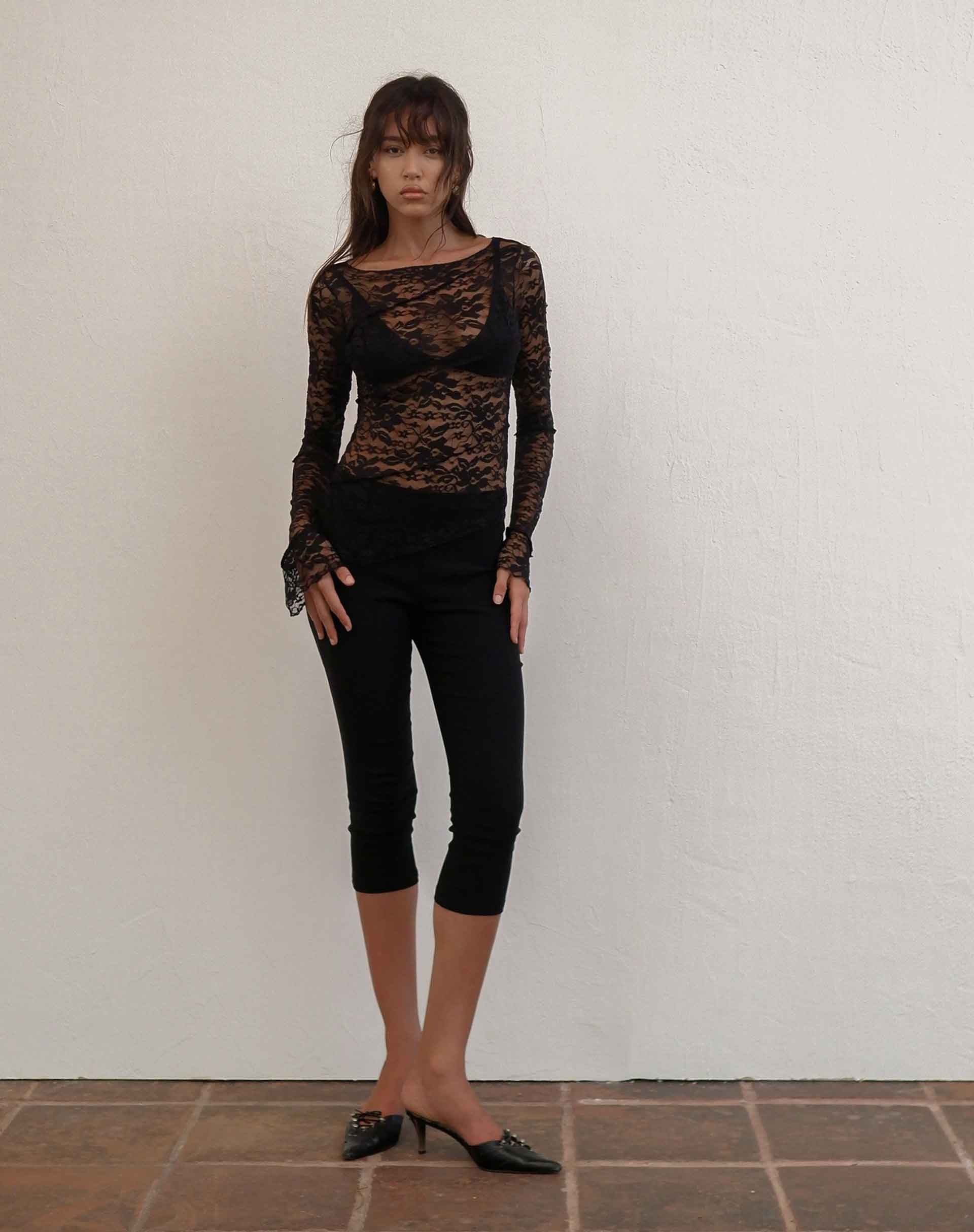 Image of Lubica Langärmeliges Top aus Spitze Schwarz