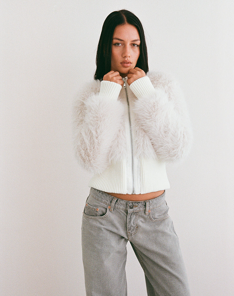 Image of Homari Zottelige Kunstfelljacke in Creme