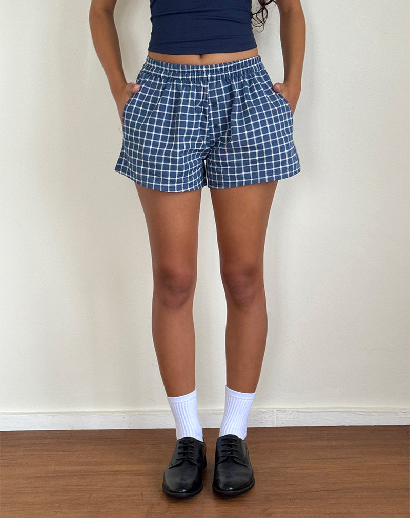 Laboxe Short in Marineblau Tartan Popeline