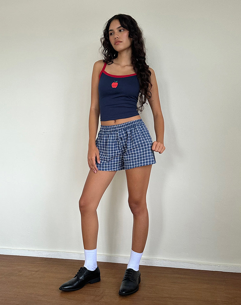 Image of Icah Vest Top in Navy mit rotem Einband und Apfelmotiv