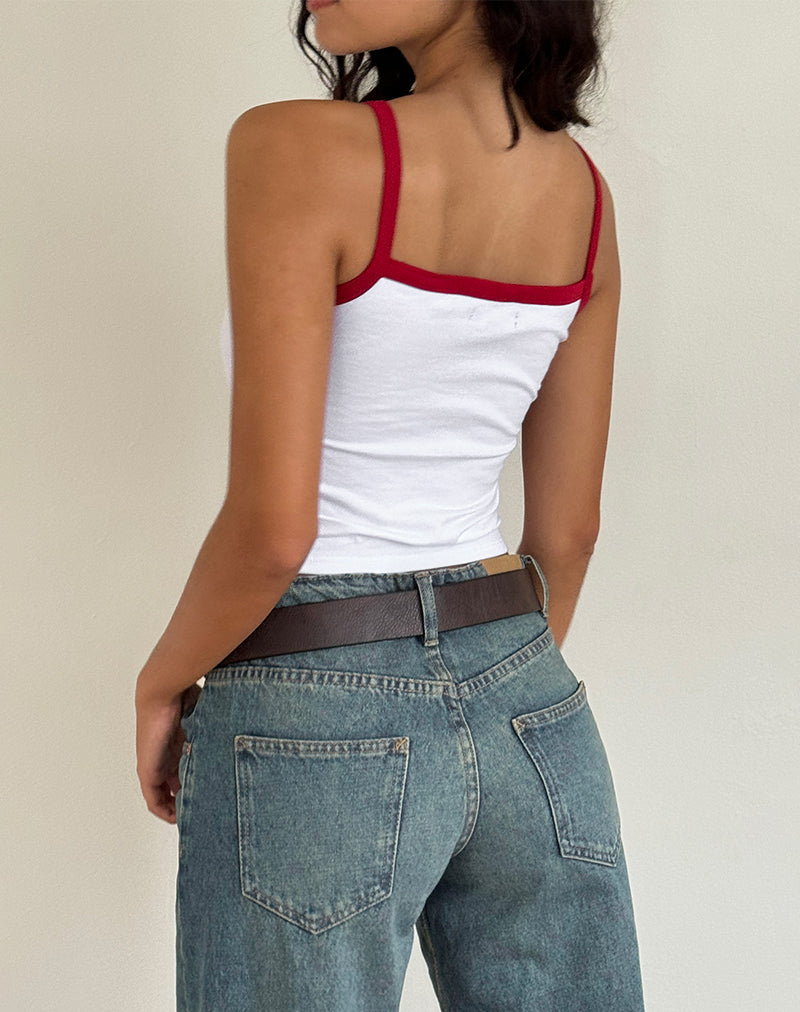 Image of Icah Vest Top in Weiß mit rotem Einband und Erdbeere
