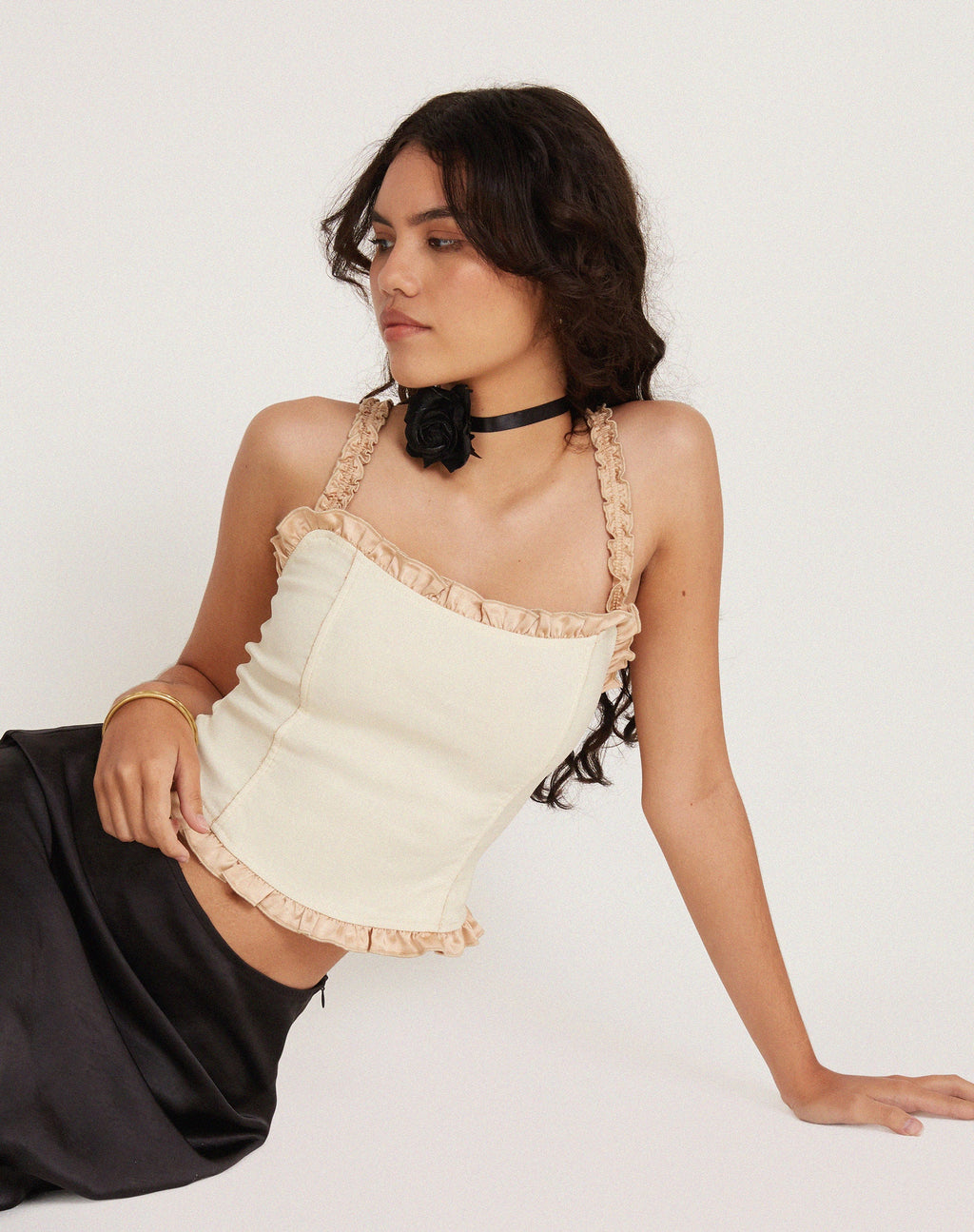 Idalia Korsett-Top in Creme mit Satin-Rüsche