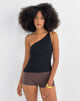 Image of Idari One Shoulder Top aus metallisch gestreiftem Jersey Schwarz