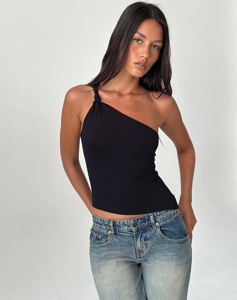 Idra Asymmetrisches Top aus geripptem Jersey Schwarz
