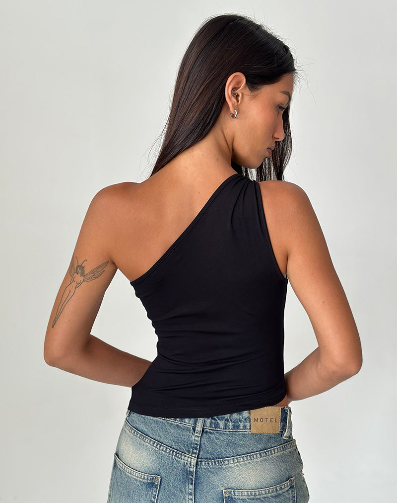 Image of Idra Asymmetrisches Top aus geripptem Jersey Schwarz