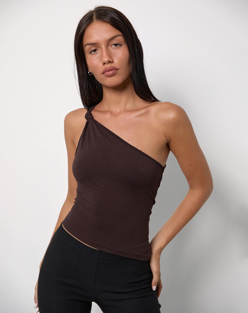 Idra Asymmetrisches Top aus Rayon Jersey Bitter Chocolate