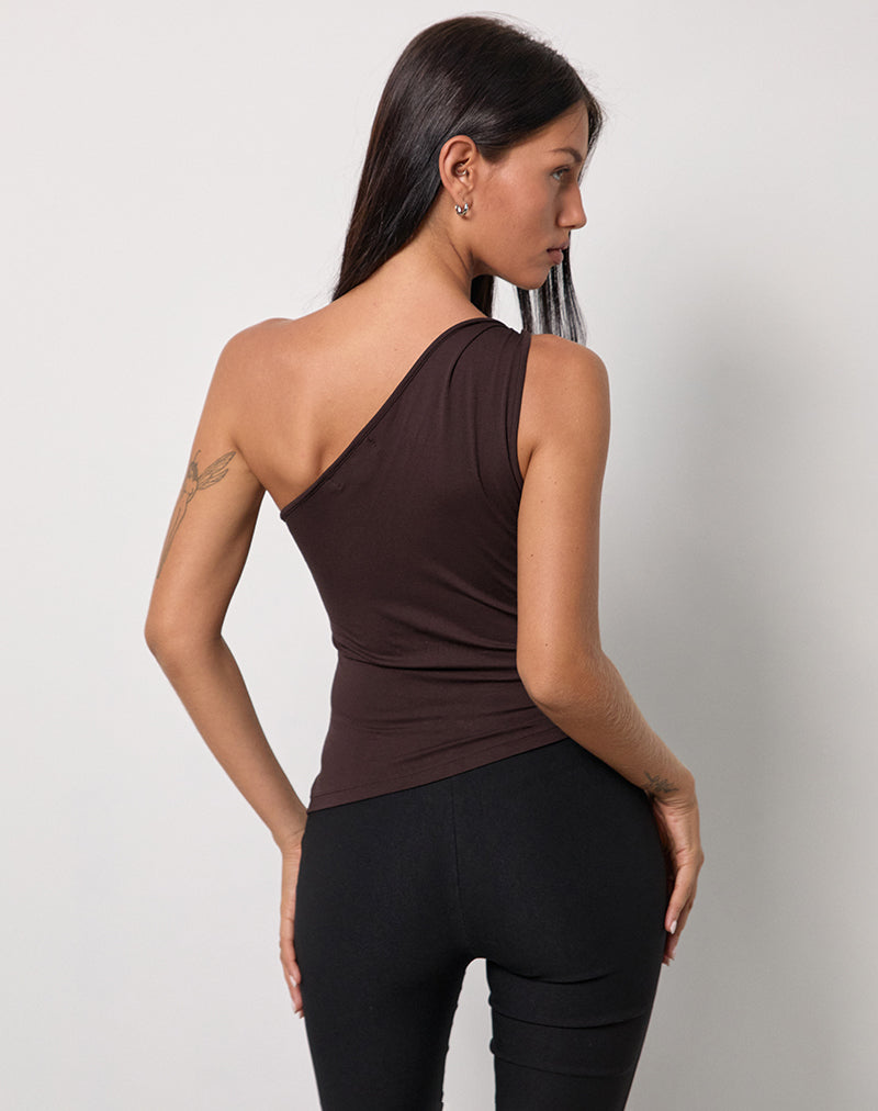 Image of Idra Asymmetrisches Top aus Rayon Jersey Bitter Chocolate