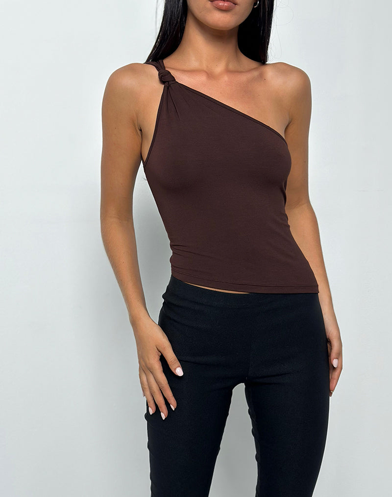 Image of Idra Asymmetrisches Top aus Rayon Jersey Bitter Chocolate