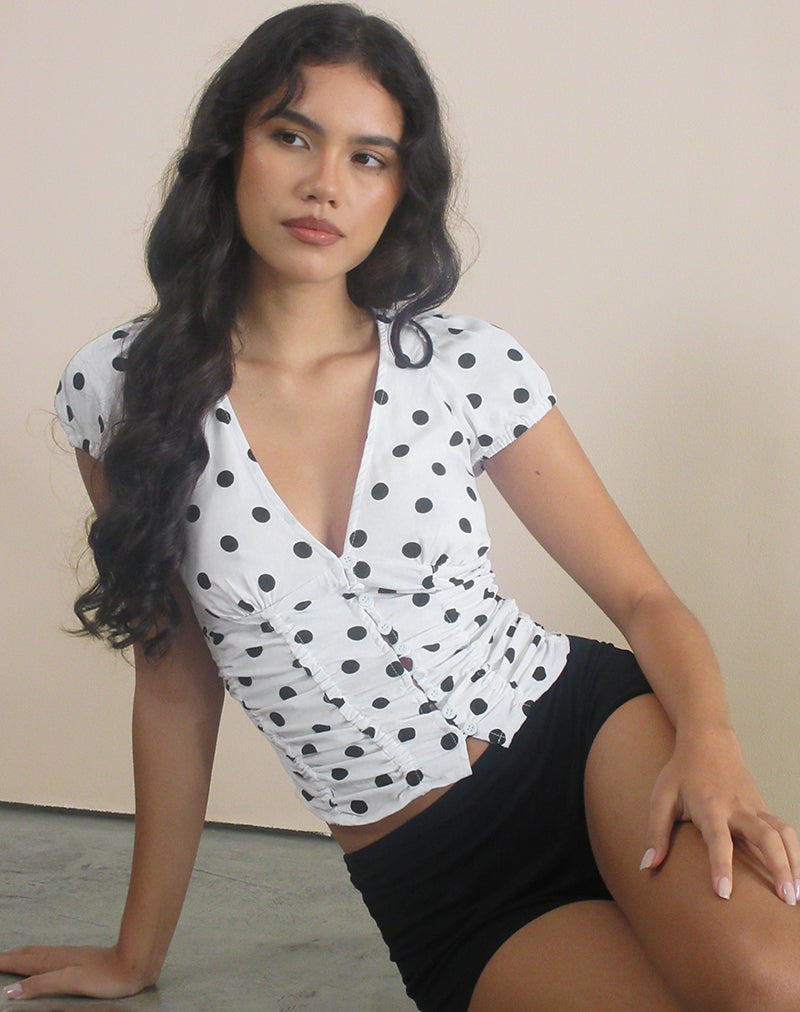 Ilase Rüschenbluse in 80s Polka Weiß
