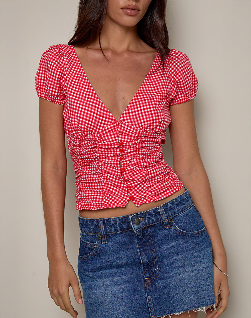 Image of Ilase Rüschenbluse aus rotem Gingham