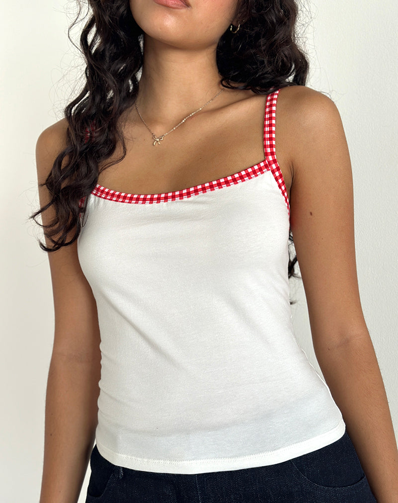 Image of Ilisna Top in Off White mit rotem Gingham-Band