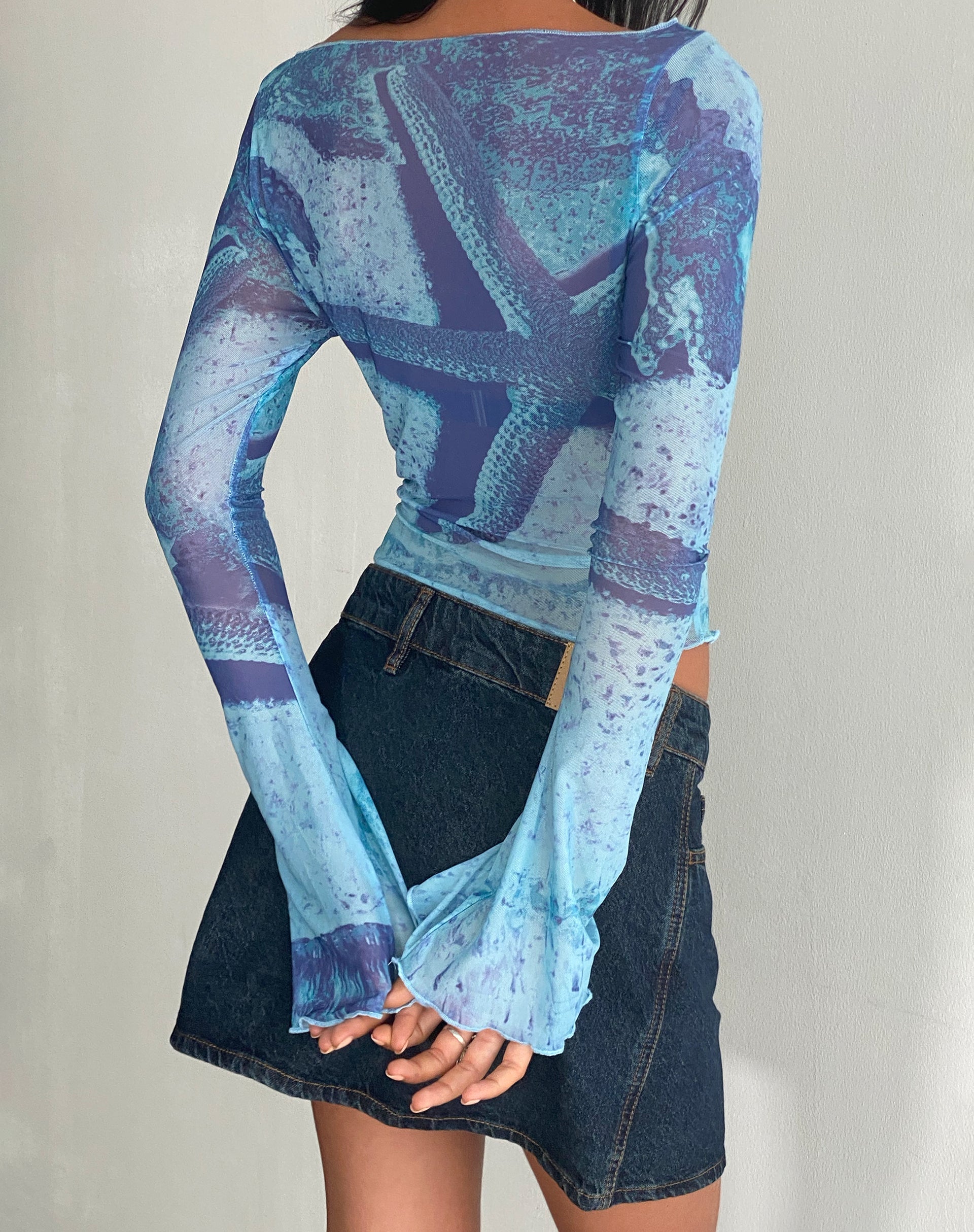 Image of Anchi Mesh Long Sleeve Top in Blau Seestern Photoprint