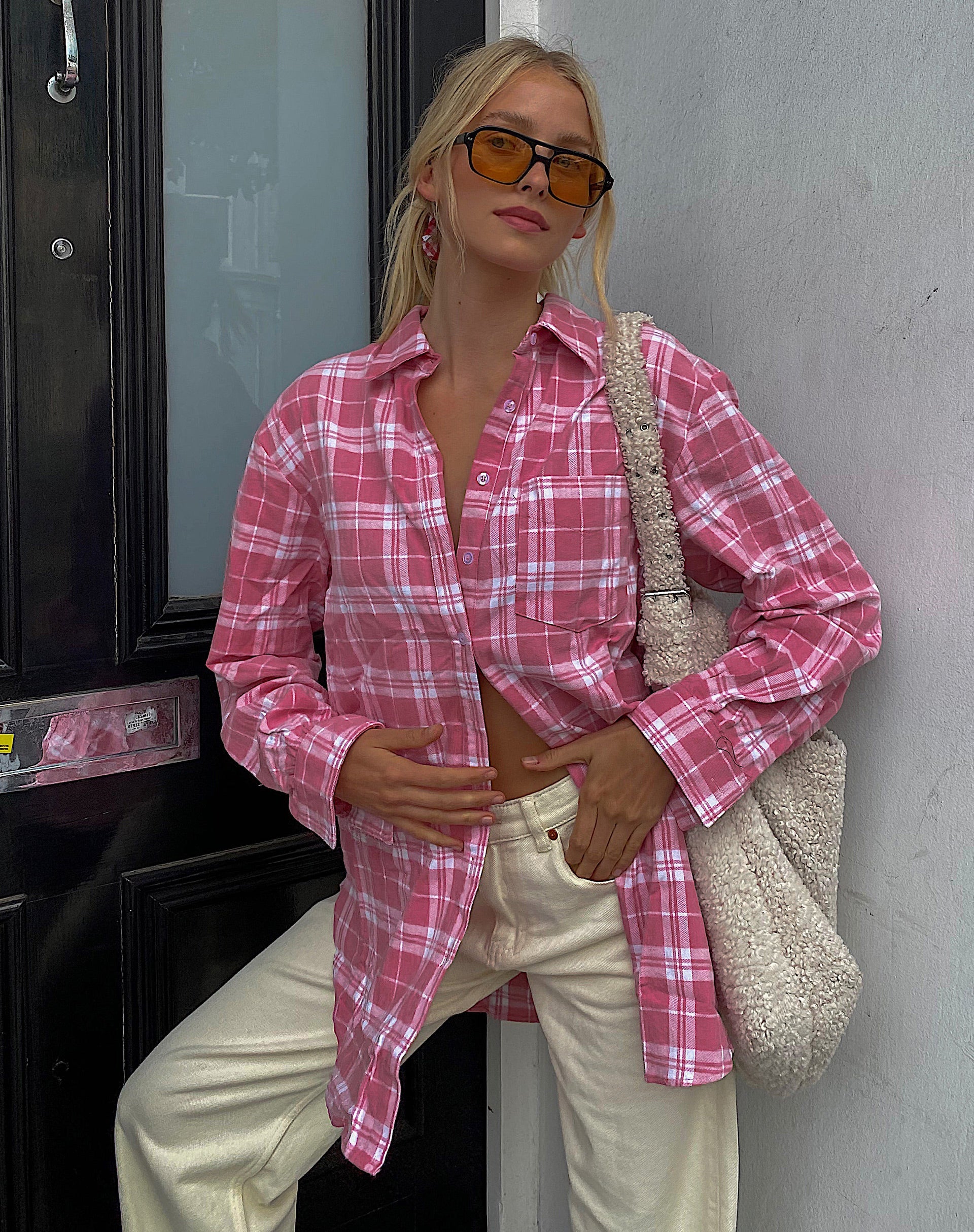 Image of Gane Hemd in Karo Rosa Weiß