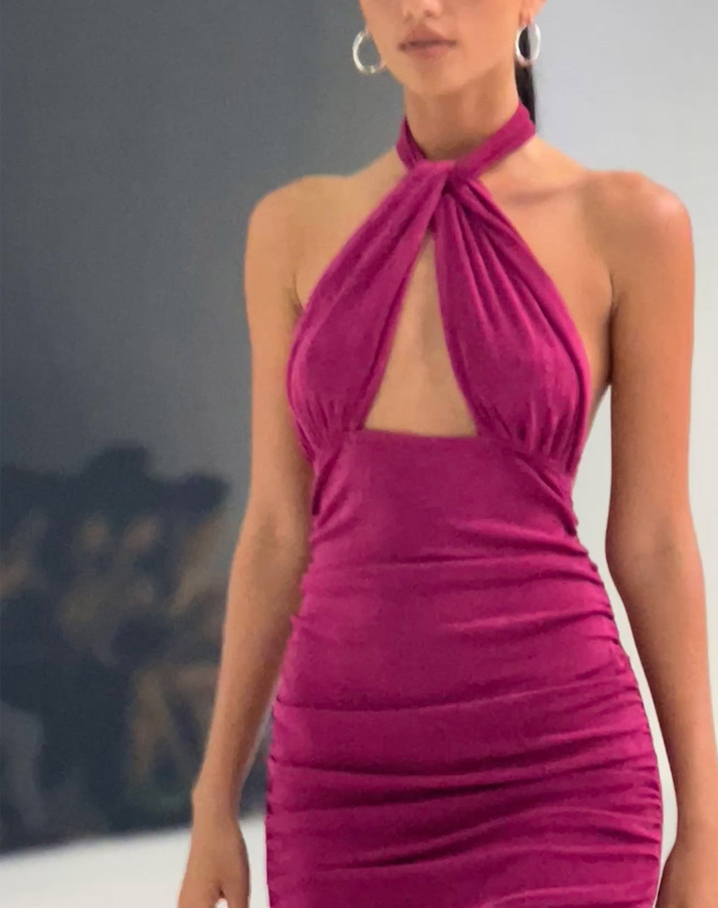 Marbella Mini-Kleid mit Neckholder in Magenta-Lila
