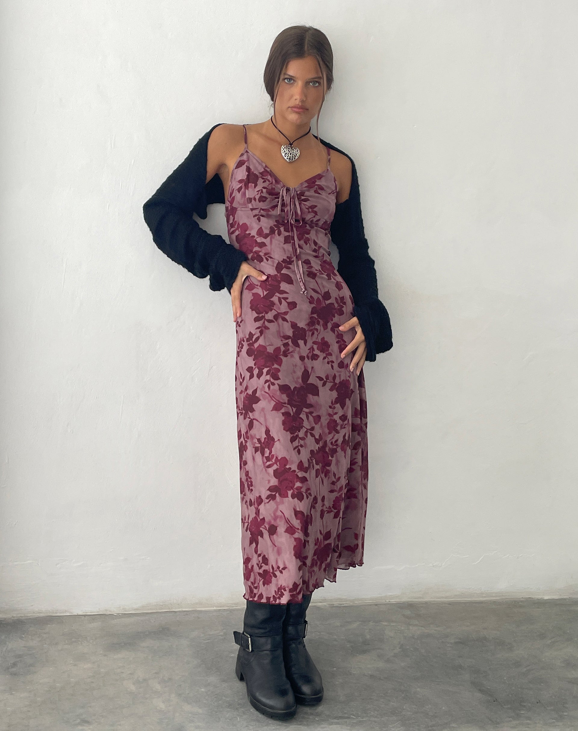 Bild von Coya Maxikleid aus Mesh Maroon Blurred Flower