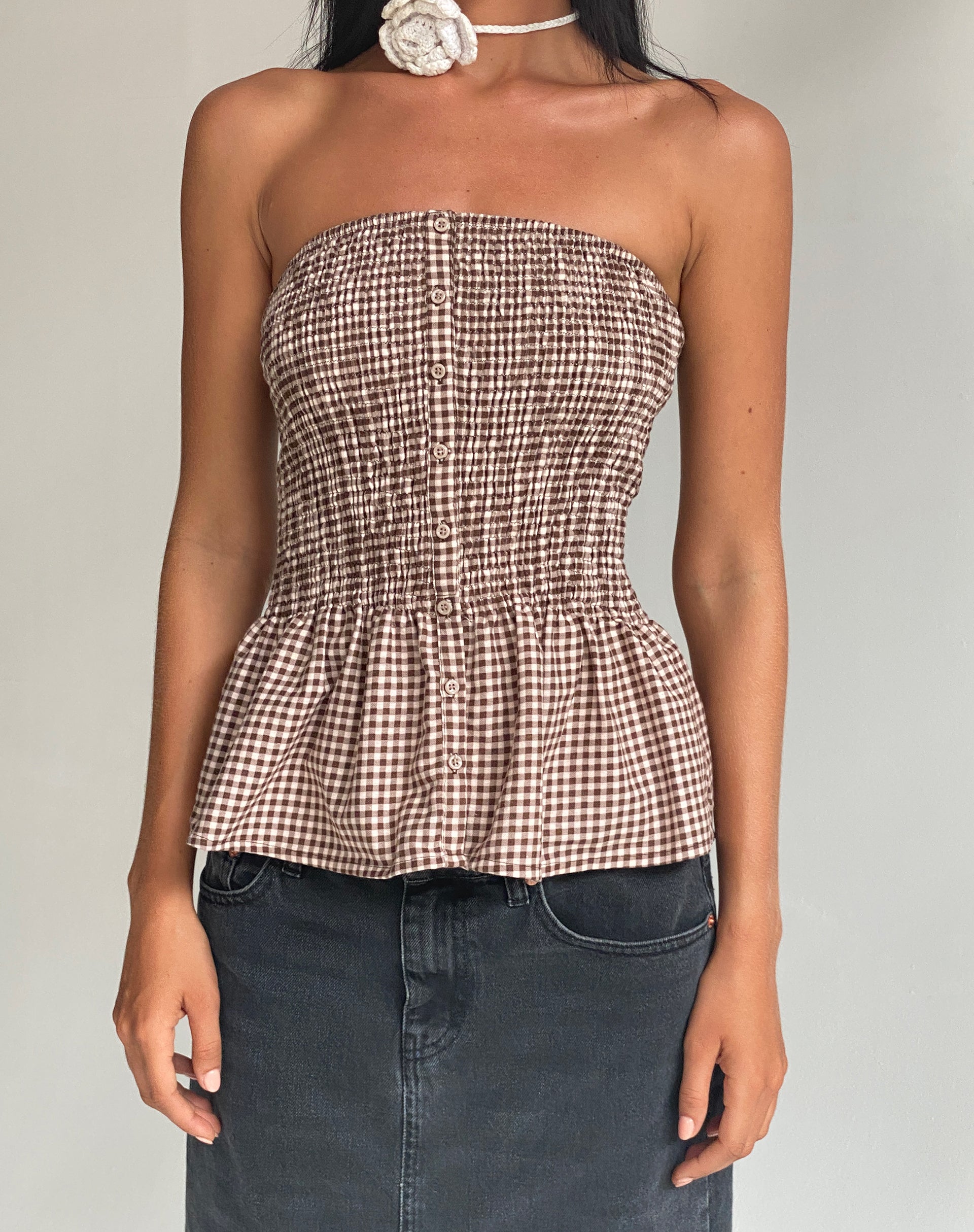 Bild von Soter Gerafftes Bandeau-Top in Mini Gingham