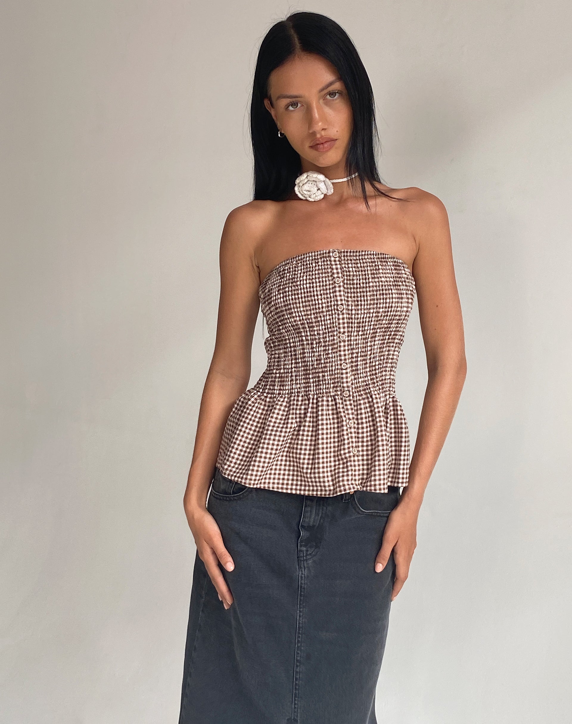 Bild von Soter Gerafftes Bandeau-Top in Mini Gingham