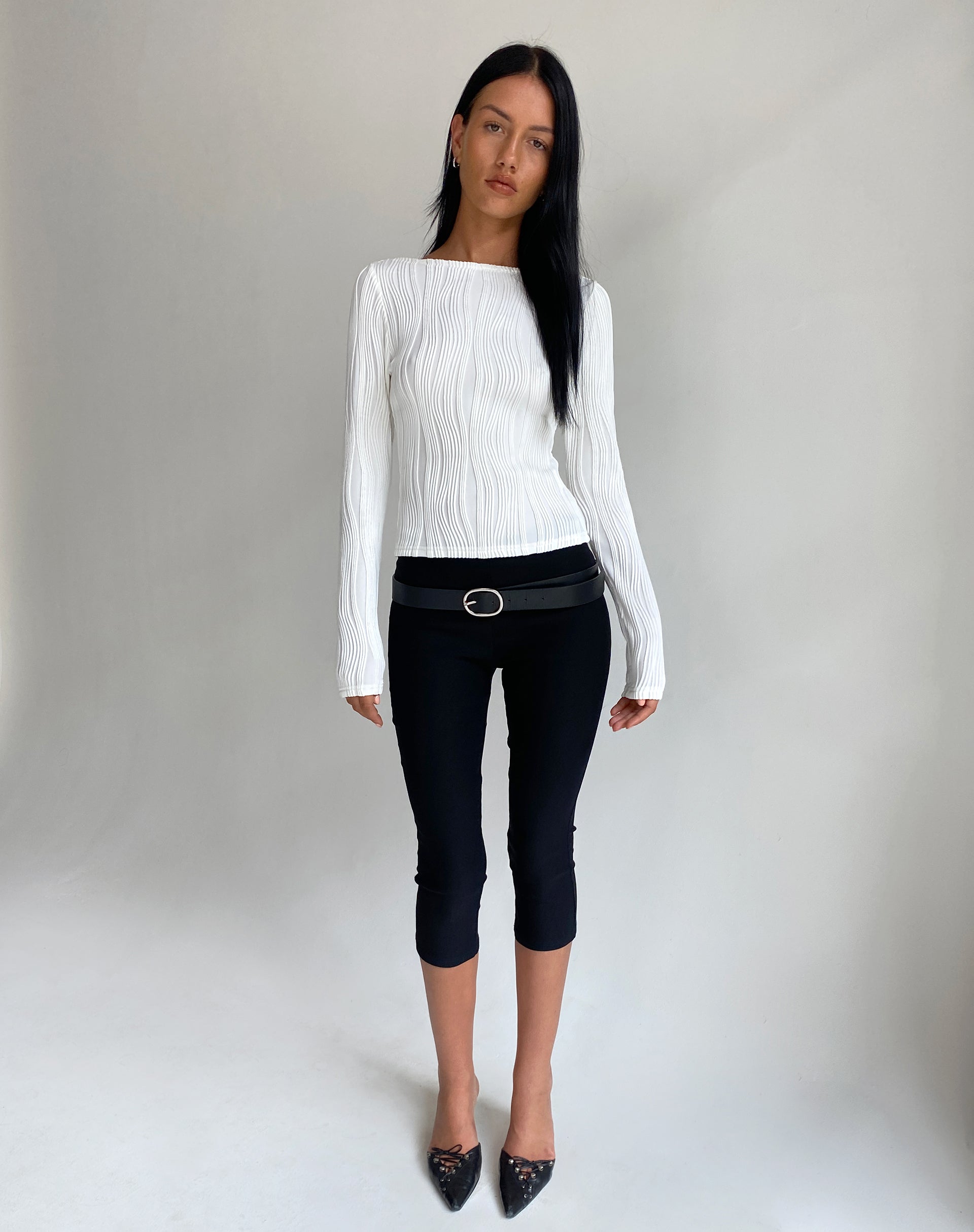 Image of Amabon Langärmeliges Crop Top in Crinkle Weiß