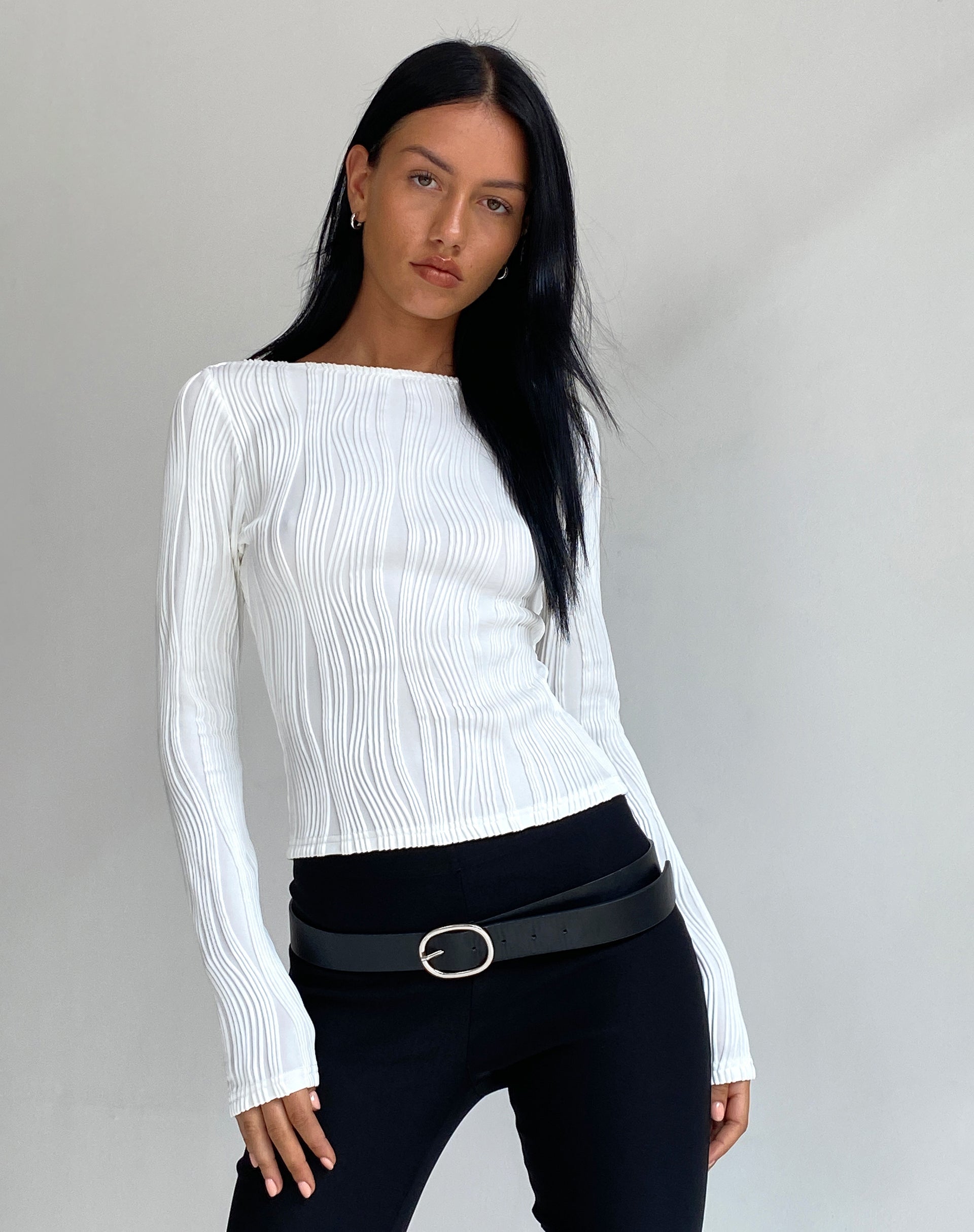 Image of Amabon Langärmeliges Crop Top in Crinkle Weiß