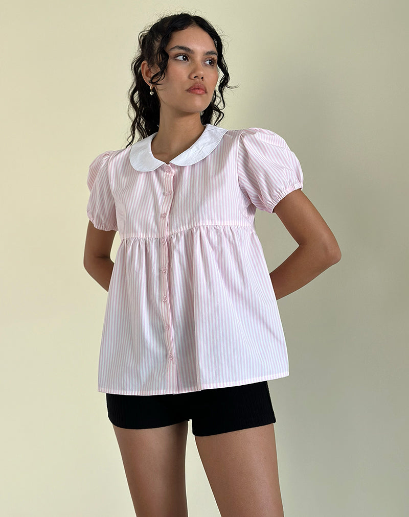 Immy Top in kleinem Streifen vertikal Candy Pink