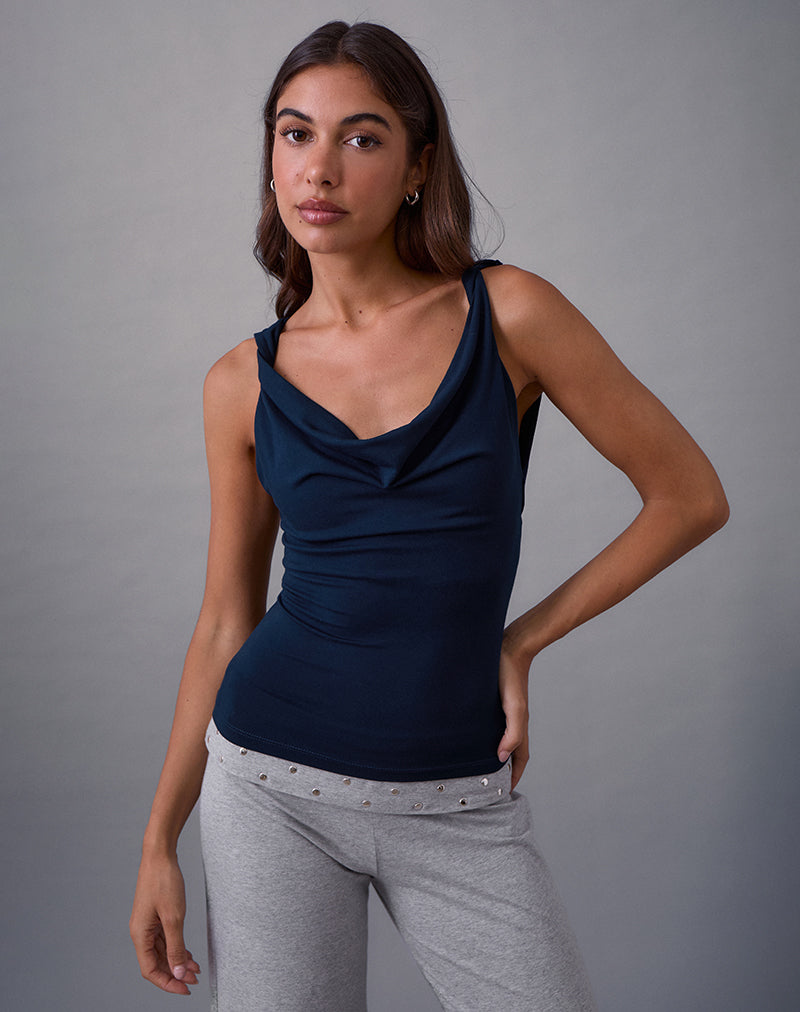 Imrie Open Back Top aus Rayon Jersey Navy