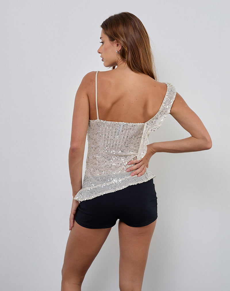 Image of Iranila Asymmetrisches Top aus hauchzartem Paillettenstoff Neutral